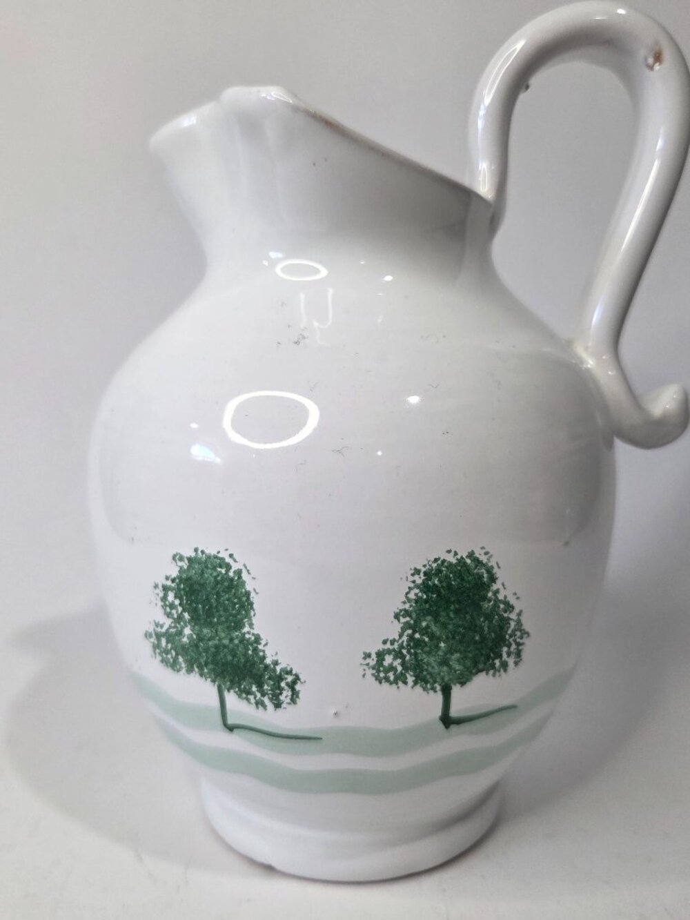 Vintage decorative Italian vase with handpainted trees green and white